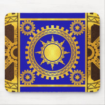Steamworks de la Atlántida - oro y azul en Brown Alfombrilla De Raton