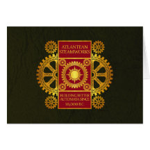 Steamworks de la Atlántida - oro y rojo en verde Tarjeton