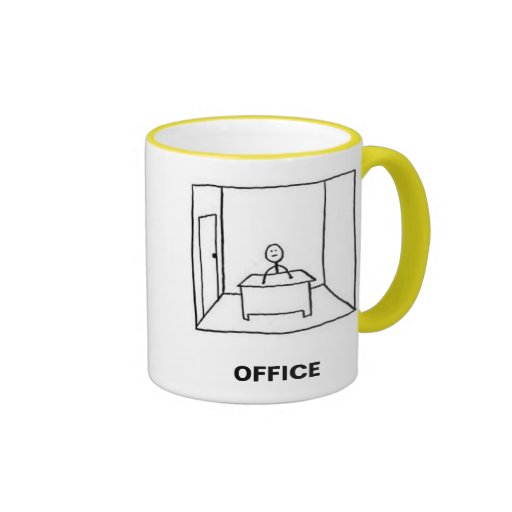 Stickman en taza cómica de la oficina