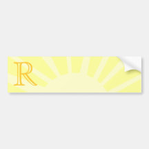 Su letra. Monograma amarillo de encargo del rayo d Etiqueta De Parachoque