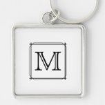 Su letra. Monograma de encargo. Blanco y negro Llaveros Personalizados