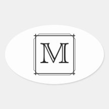 Su letra. Monograma de encargo. Blanco y negro Pegatinas Ovales
