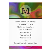 Su letra, remolinos coloridos y monograma de encar invitaciones personalizada