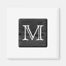 Su monograma de la letra. Imagen de la madera negr Iman De Frigorífico