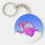 Sueños dulces - dragón púrpura lindo con la flor llaveros