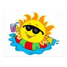 Sun con la bebida en agua tarjeta postal