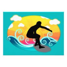 Sun gráfico, océano y persona que practica surf invitación personalizada