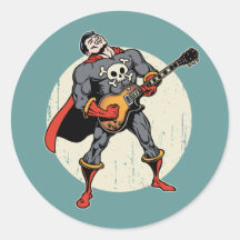 Super héroe de la guitarra pegatinas redondas