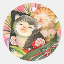 Sushi de Handroll del gatito del navidad Etiqueta Redonda
