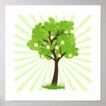 swirly árbol con los rayos detrás de la tierra des poster
