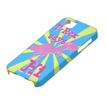 T-Rex púrpura rosado dice hola iPhone 5 Case-Mate Cobertura