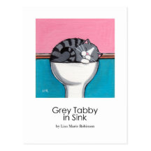 Tabby gris en postal caprichosa del arte del gato 