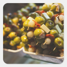 Tapas hechos con las aceitunas rellenas colcomanias cuadradas personalizadas