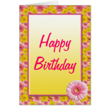 Tarjeta amarilla rosada del feliz cumpleaños de la