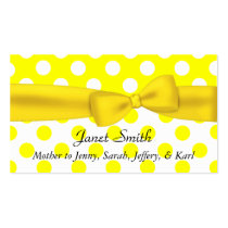 Tarjeta amarilla y blanca elegante de la mamá del  tarjetas de negocio