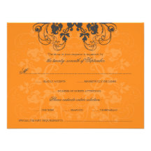 tarjeta anaranjada de RSVP del carbón de leña flor Comunicado Personal