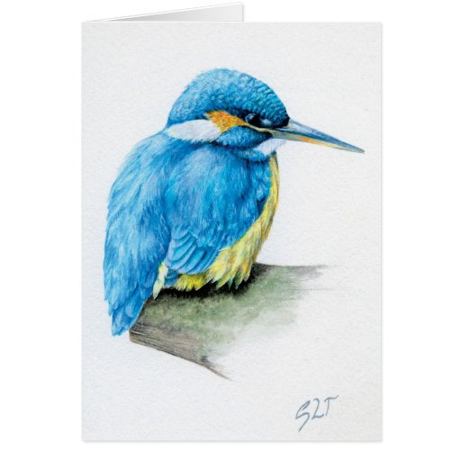 Tarjeta azul de la bella arte del martín pescador