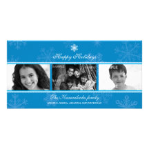 Tarjeta azul de la foto del copo de nieve del tríp tarjeta fotografica personalizada