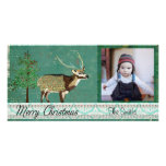 Tarjeta azul de la foto del navidad de los ciervos tarjeta personal con foto