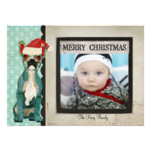 Tarjeta azul de la foto del navidad del dogo franc invitación personalizada