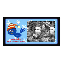 Tarjeta azul de la foto del navidad del pájaro tarjeta con foto personalizada