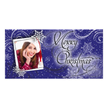Tarjeta azul de la foto del navidad del resplandor tarjetas con fotos personalizadas