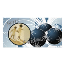Tarjeta azul de la foto del ornamento del navidad tarjetas fotográficas personalizadas