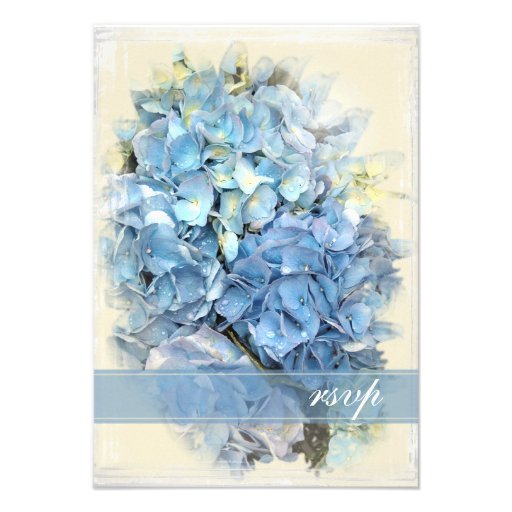 Tarjeta azul de la respuesta del boda de la flor d anuncio personalizado