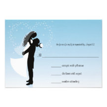 Tarjeta azul de la respuesta del boda de la siluet invitaciones personales 