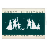 Tarjeta azul de la silueta del navidad del vintage