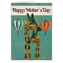 Tarjeta azul del día de madre de las jirafas de Bo tarjetas