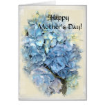 Tarjeta azul del día de madres del Hydrangea