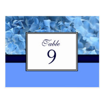 Tarjeta azul del número de la tabla del Hydrangea Postales