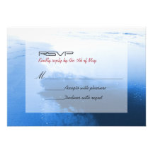 Tarjeta azul elegante de RSVP del boda de playa Comunicado Personalizado