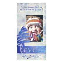 Tarjeta azul y blanca de la foto del día de fiesta tarjetas con fotos personalizadas