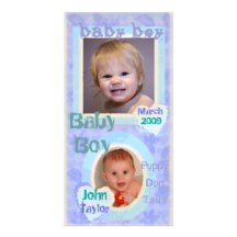 Tarjeta azul y púrpura del bebé del vintage de la  tarjeta fotografica personalizada