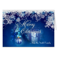 Tarjeta blanca azul de las Felices Navidad del cop