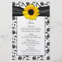 Tarjeta blanca negra del menú del boda del damasco tarjeton