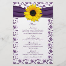 Tarjeta blanca púrpura del menú del boda del damas flyer a todo color