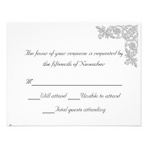 Tarjeta bordada plata de la respuesta del boda de  invitacion personalizada