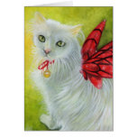 Tarjeta carmesí de las alas del gatito del navidad