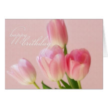 Tarjeta Cumpleaños-Rosada feliz de los tulipanes