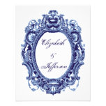 Tarjeta de contestación azul del boda del marco de invitación personalizada
