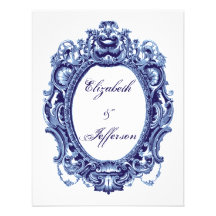Tarjeta de contestación azul del boda del marco de invitación personalizada