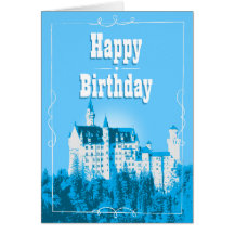 Tarjeta de cumpleaños azul del castillo de la fant