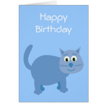 Tarjeta de cumpleaños azul linda del gato del dibu