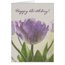 Tarjeta de cumpleaños con imagen púrpura del tulip