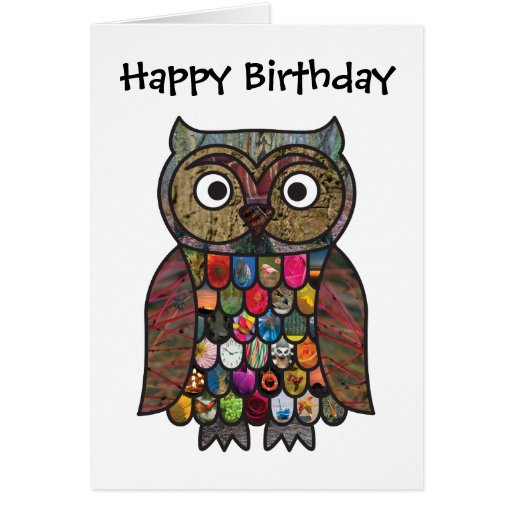 Tarjeta de cumpleaños del búho del remiendo