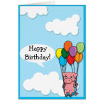 Tarjeta de cumpleaños del cerdo del globo del vuel