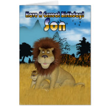 Tarjeta de cumpleaños del hijo - león y Cub